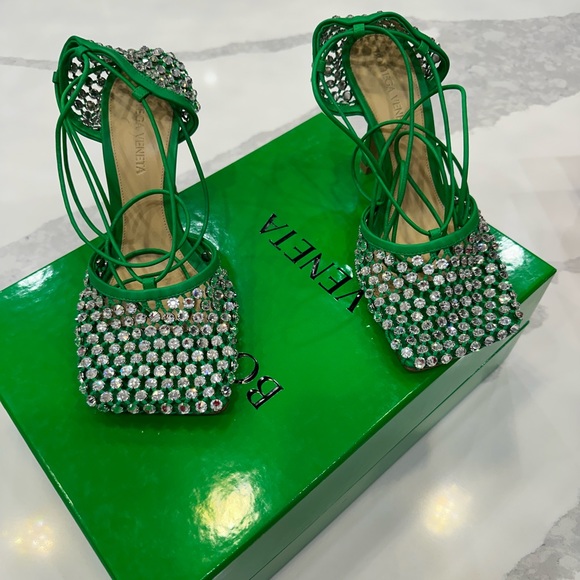 Bottega Veneta Sparkle Stretch Lace Up Green Heels 💚 - Picture 5 of 7